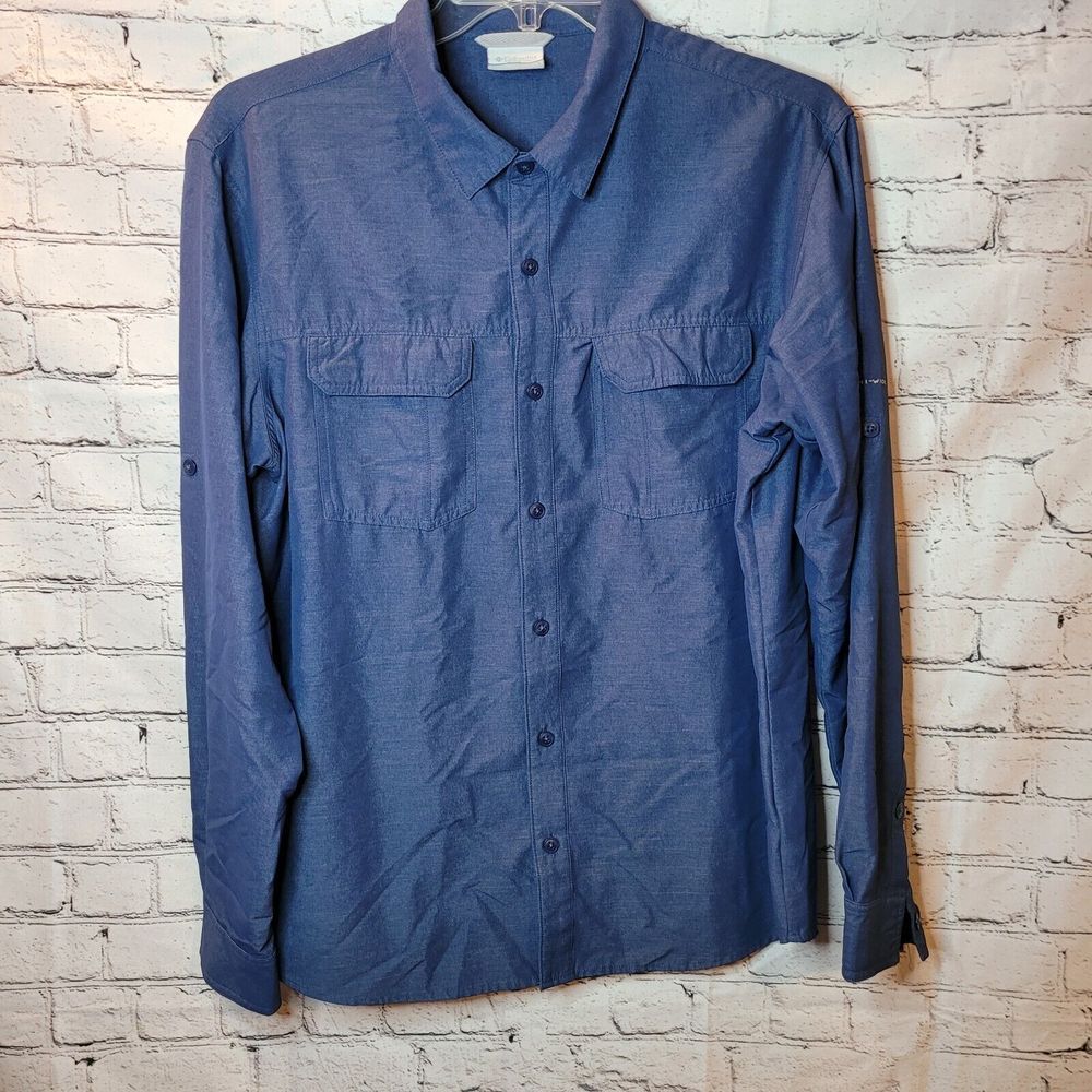 Columbia Men's Long Sleeve Omni Shield Outdoor Fishing Shirt Blue‎ Size Large